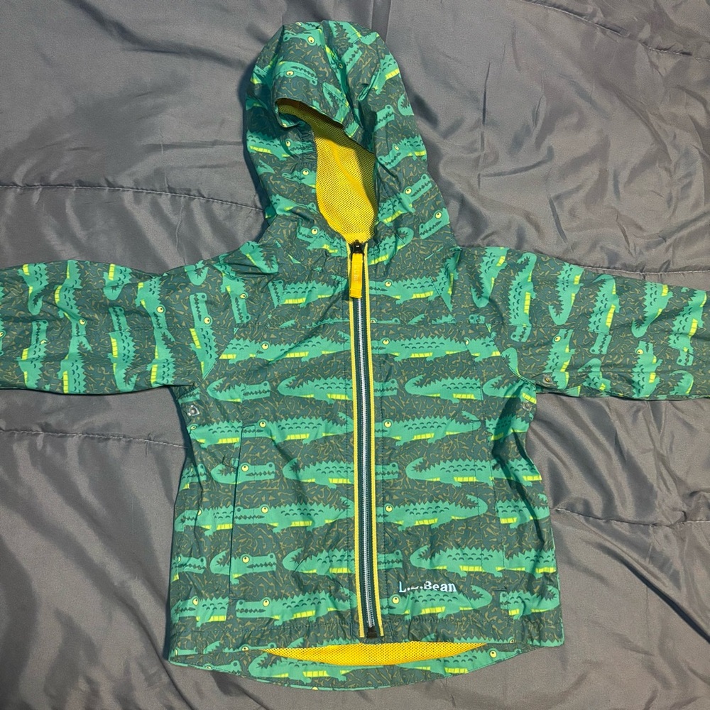 L.L. Bean Kids' Alligator Print Rain Jacket - Green and Yellow size 3T